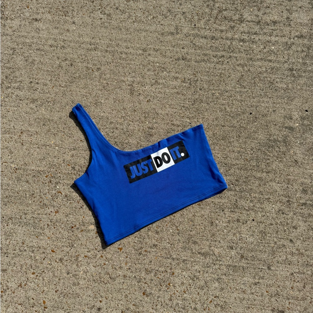 Blue Asymmetrical Crop Top - Picture 3 of 4
